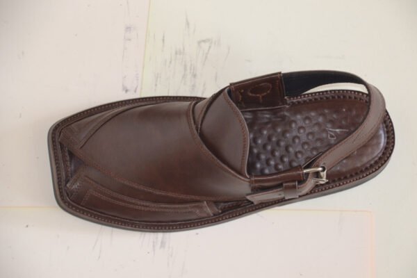Brown Leather Traditional Peshawari Chappal - Image 2