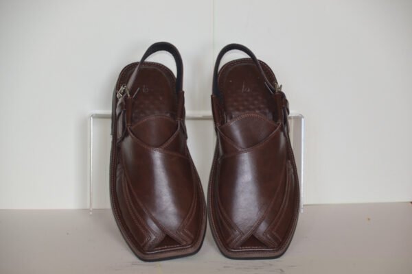 Brown Leather Traditional Peshawari Chappal - Image 3